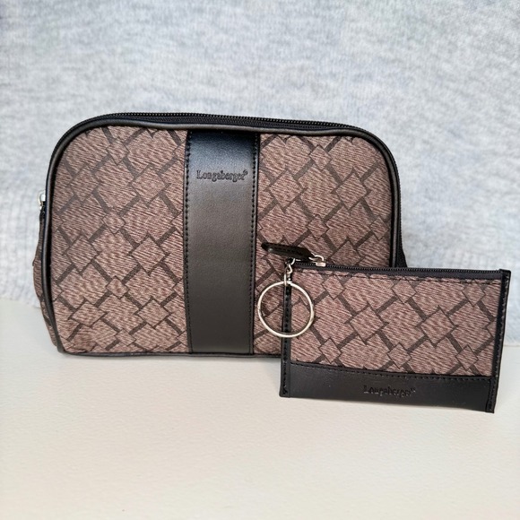 Longaberger Handbags - NEW Longaberger Signature Medium Cosmetic Bag and Coin Purse Set Brown Black